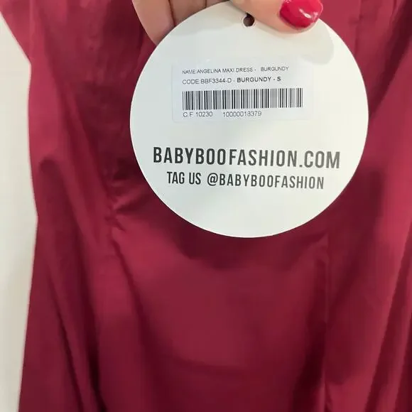 Babyboo Angelina Strapless Ruffle Maxi Dress NWT Burgundy Formal Gown Sz Small - Picture 6 of 12